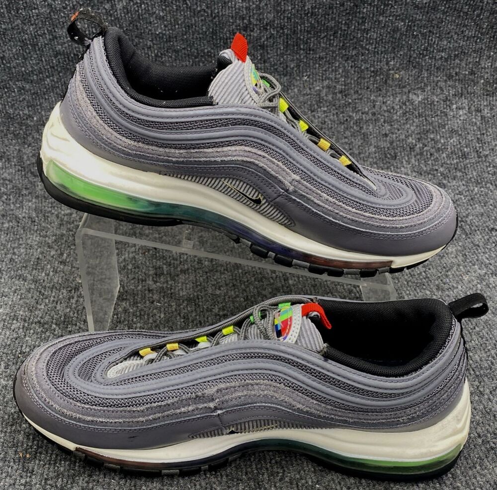 Nike Air Max 97 TV Bars Grey Volt Red Running Shoes Mens Size 10.5 DA8857-001